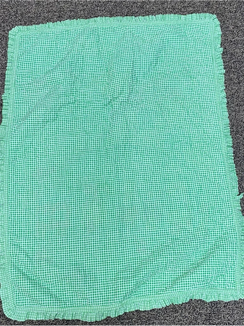 Vintage Baby Quilt Trains Primary Colors- Green Gingham That’s Our Baby